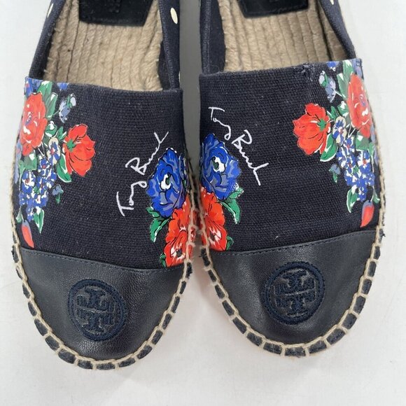 Tory Burch NAVY TEA ROSE Classic Dot FLAT ESPADRILLE Slip On Size 6.5 - Picture 4 of 12